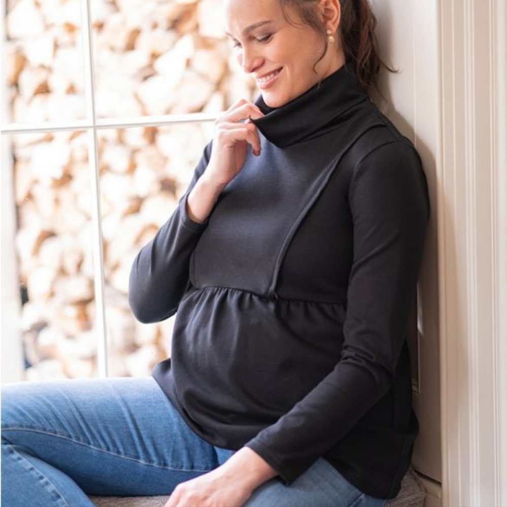 Seraphine Maternity and Nursing Top Black Turtleneck Size Small Like New
